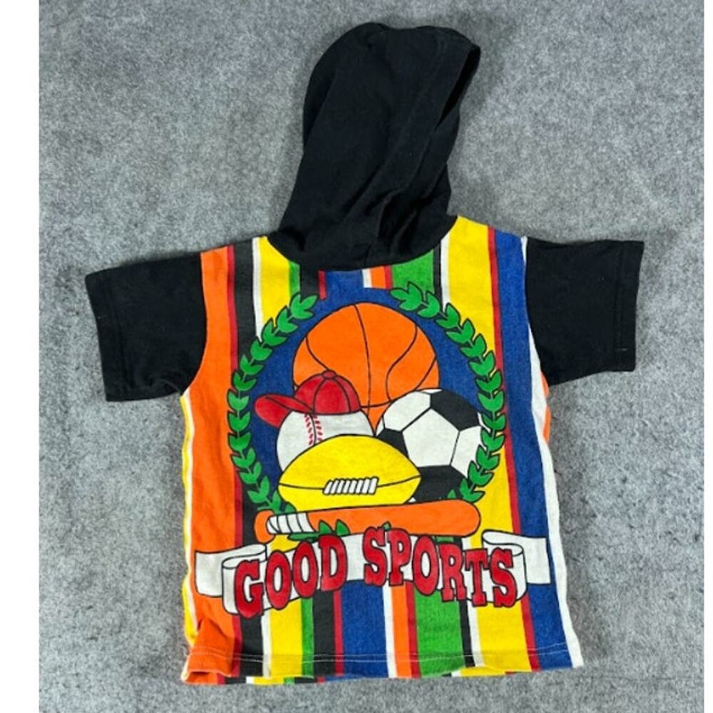 VTG 90s Good Sports Hooded Shirt Toddler Kids 3T Striped Colorblock Kidcore RARE